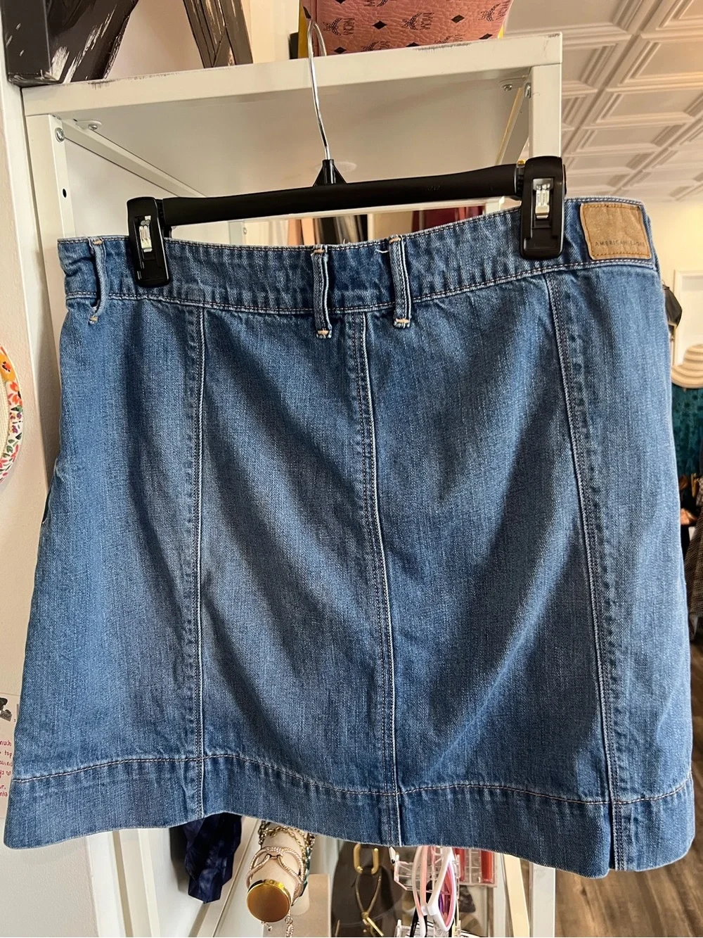 American Eagle Outfitters Blue Front-Zip Denim Mini Skirt